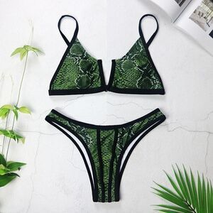 Acacia Snakeskin V- Neck Cleavage Wire Bikini Large
